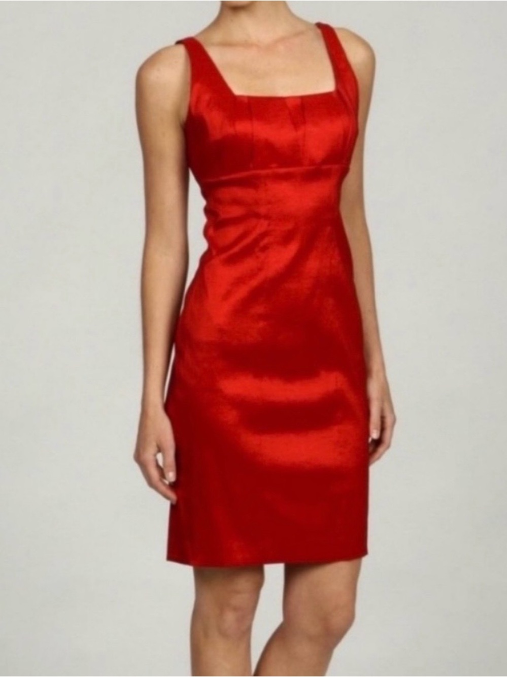 Calvin Klein Red Satin Sheath Cocktail Dress